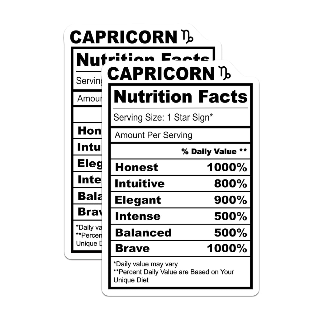 (2 Pack) Capricorn Magnets - Zodiac Nutrition Facts - Astrological Sign Fridge Decor - 5" On Longest Side - Premium Magnet - for Cars, Refrigerators, Toolboxes, Lockers - Made in USA - MAG15988