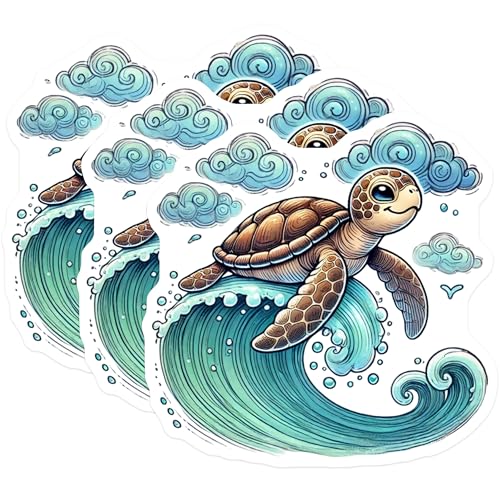 (3 Pack) Sea Turtle Decals - Ocean Wave - Laptop Stickers - 3 Inches On Longest Side - Easy Peel & Apply - Made in USA - 3MCS0105