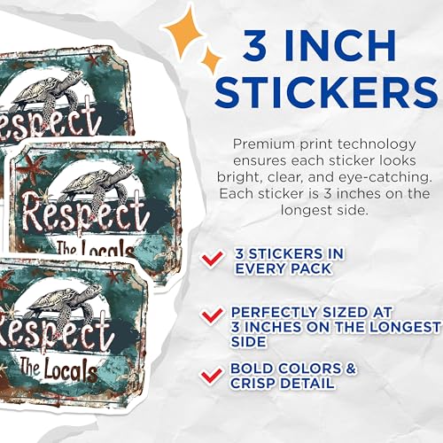 (3 Pack) Respect The Locals Decals - Sea Turtle Decal - Laptop Decal - 3 Inches On Longest Side - Easy Peel & Apply - Made in USA - 3MCS1841