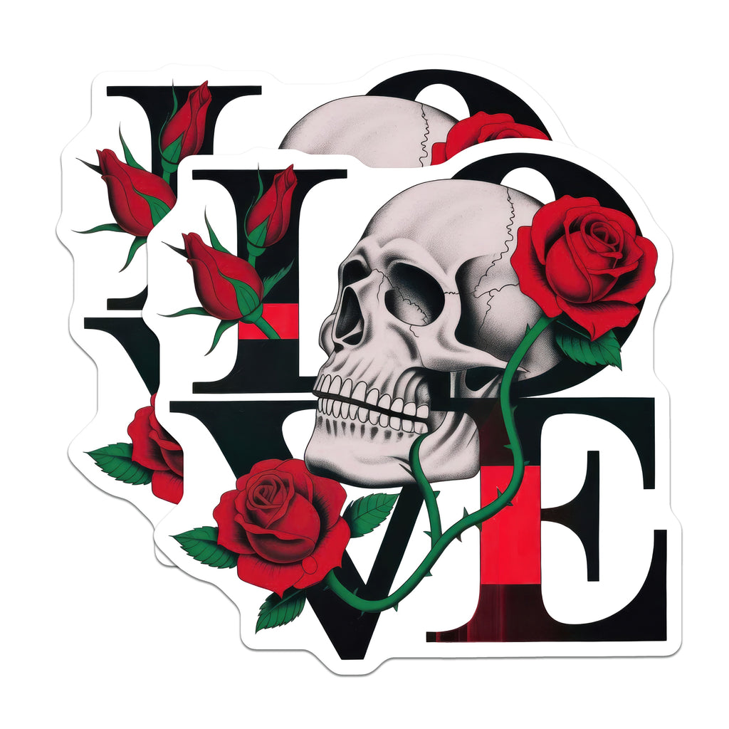 (2 Pack) Skull Rose Love Magnets - Gothic Fridge Decor - Alternative Valentine Statement Magnets - 5 Inches On Longest Side - Thick Durable Magnet - Made in USA - MAG36658