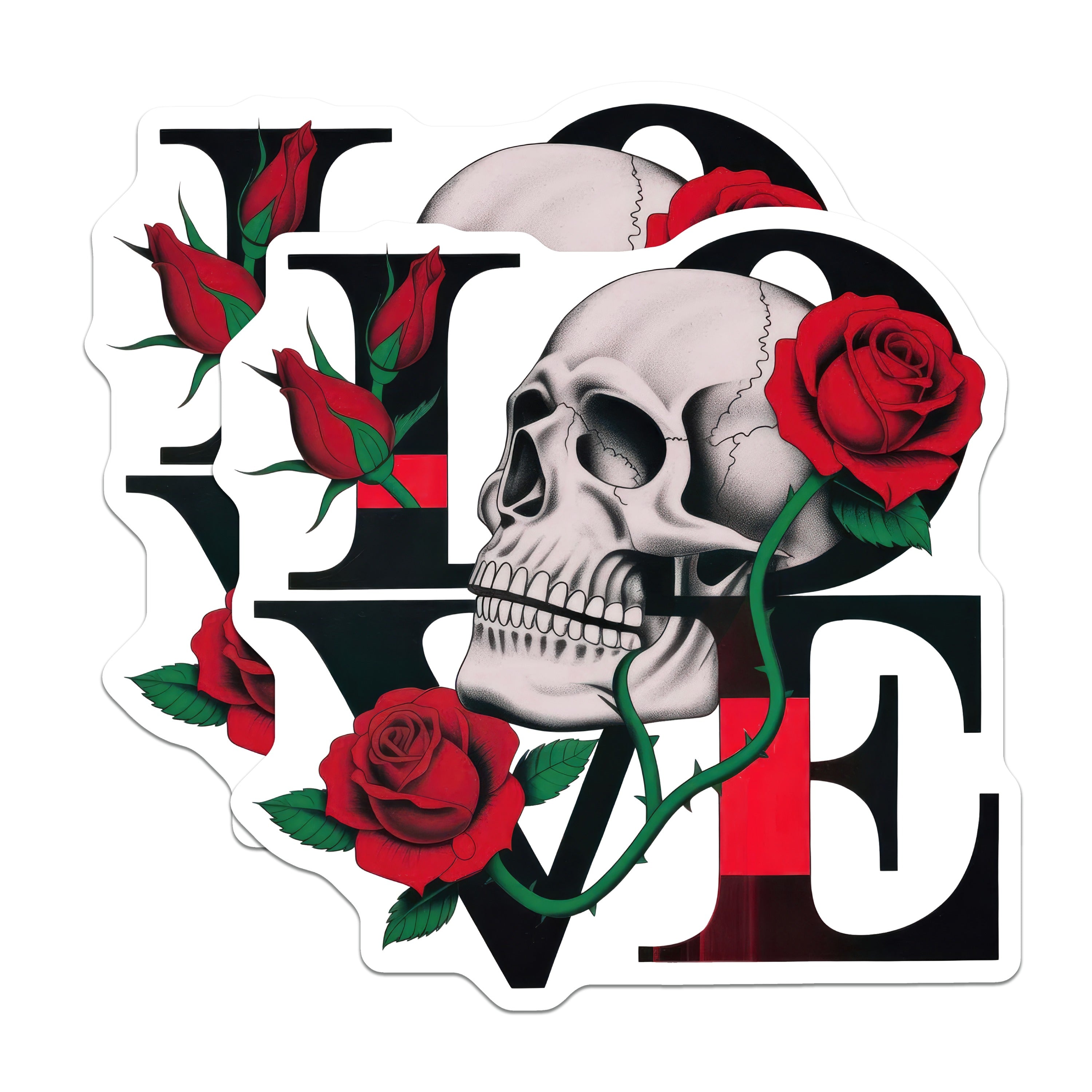 (2 Pack) Skull Rose Love Magnets - Gothic Fridge Decor - Alternative Valentine Statement Magnets - 5 Inches On Longest Side - Thick Durable Magnet - Made in USA - MAG36658