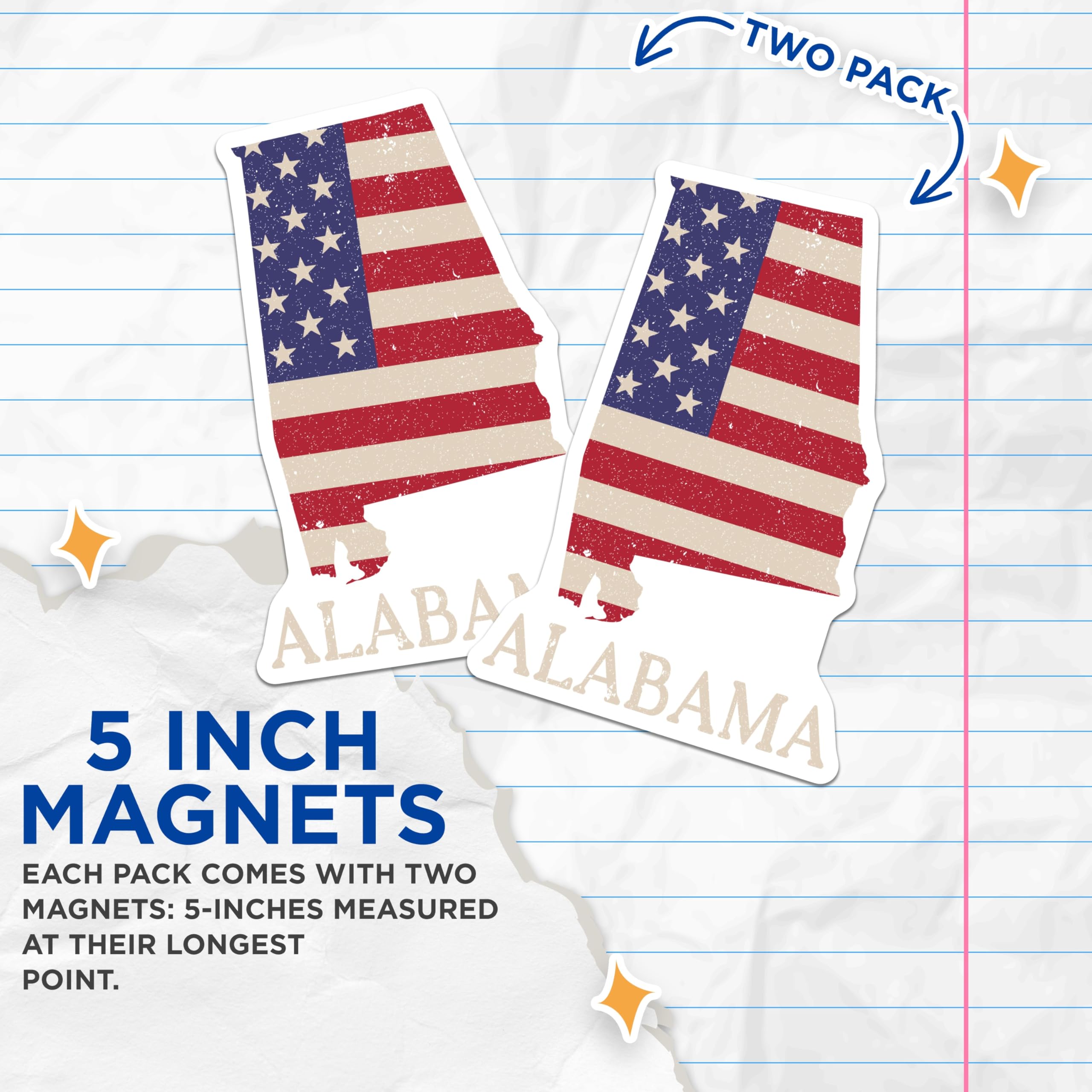 (2 Pack) Alabama State Flag Magnets - Patriotic Decor - US State Souvenir - 5" On Longest Side - Premium Magnet - for Cars, Refrigerators, Toolboxes, Lockers - Made in USA - MAG18253