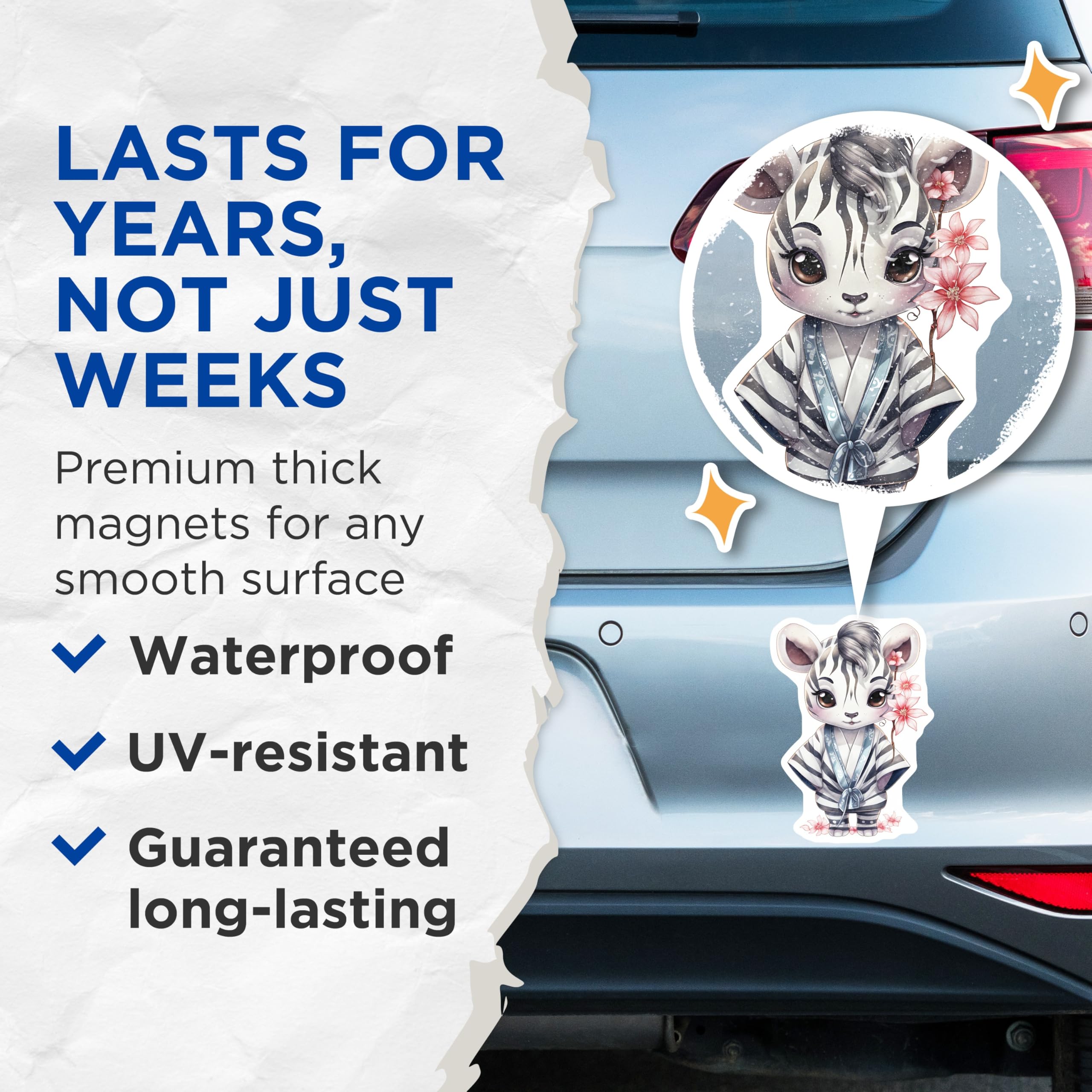 (2 Pack) Zebra Magnets - Cute Animal Refrigerator - Floral Cartoon Striped Beast Magnet - 5" On Longest Side - Premium Magnet - for Cars, Refrigerators, Toolboxes, Lockers - Made in USA - MAG16592