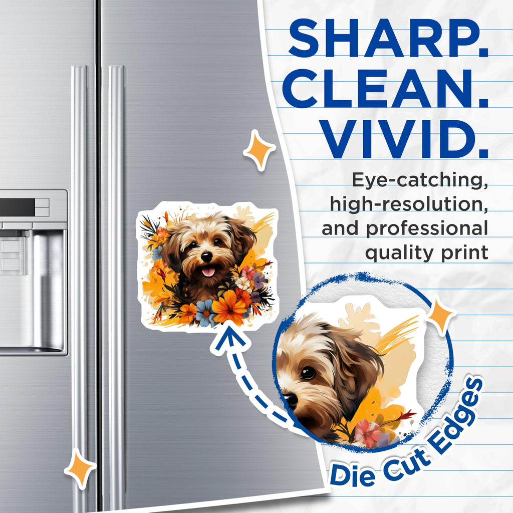 (2 Pack) Sweet Dog Magnets - Artistic Floral Puppy Decor - Happy Canine Pet Lover Refrigerator Locker - 5 Inches On Longest Side - Thick Durable Magnet - Made in USA - MAG24573