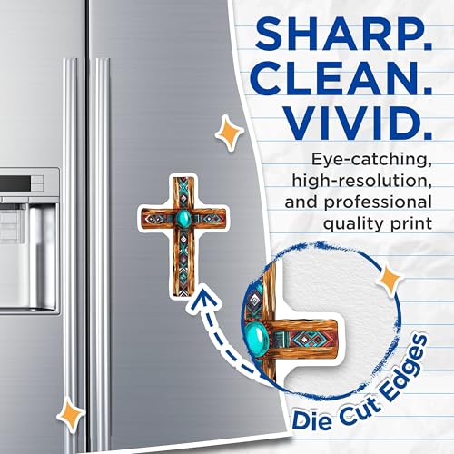 (2 Pack) Cross Magnets Magnets - Rustic Cross with Geometric Pattern - 5" On Longest Side - Made in USA - Sticks to Refrigerators & Metal Surfaces - MAG8739