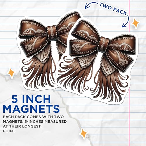 (2 Pack) Western Leather Bow Magnets - Rustic Fridge Magnet - Country Kitchen Decor - 5" On Longest Side - for Cars, Fridges, Toolboxes - Made in USA - MAG6601