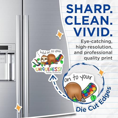 (2 Pack) Hold On to Your Uniqueness Magnets Magnets - Autism Awareness - Sloth Cartoon - 5" On Longest Side - Made in USA - Sticks to Refrigerators & Metal Surfaces - MAG9216