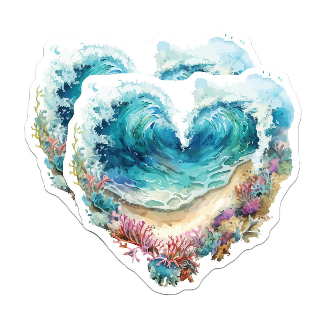 (2 Pack) Ocean Heart Waves Magnets - Coastal Beach Reef Art - Marine Life Home Decor - Tropical Decor Fridge Magnet Set - 5 Inches On Longest Side - Thick Durable Magnet - Made in USA - MAG19829