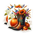 (2 Pack) Western Boots Magnets - Sunflower and Pumpkin - Fall Home Decor - 5" On Longest Side - Sticks to Smooth Flat Surfaces - Made in USA - MAG11181