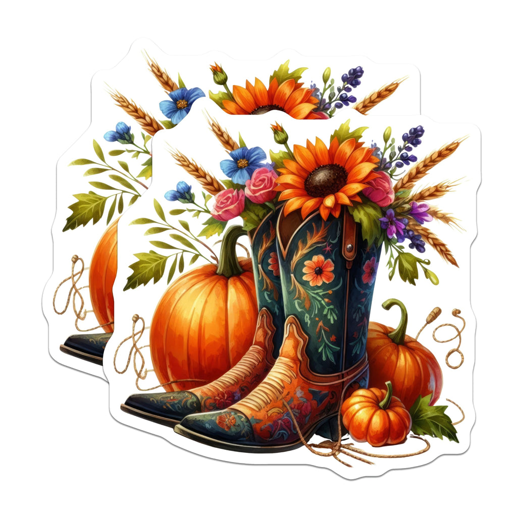 (2 Pack) Western Boots Magnets - Sunflower and Pumpkin - Fall Home Decor - 5" On Longest Side - Sticks to Smooth Flat Surfaces - Made in USA - MAG11181
