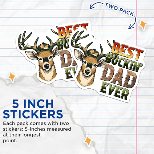 (2 Pack) Best Buckin' Dad Ever Stickers - Outdoor Theme - Hunting Decal - 5" On Longest Side - Sticks to Smooth Flat Surfaces - Made in USA - BMCS7481