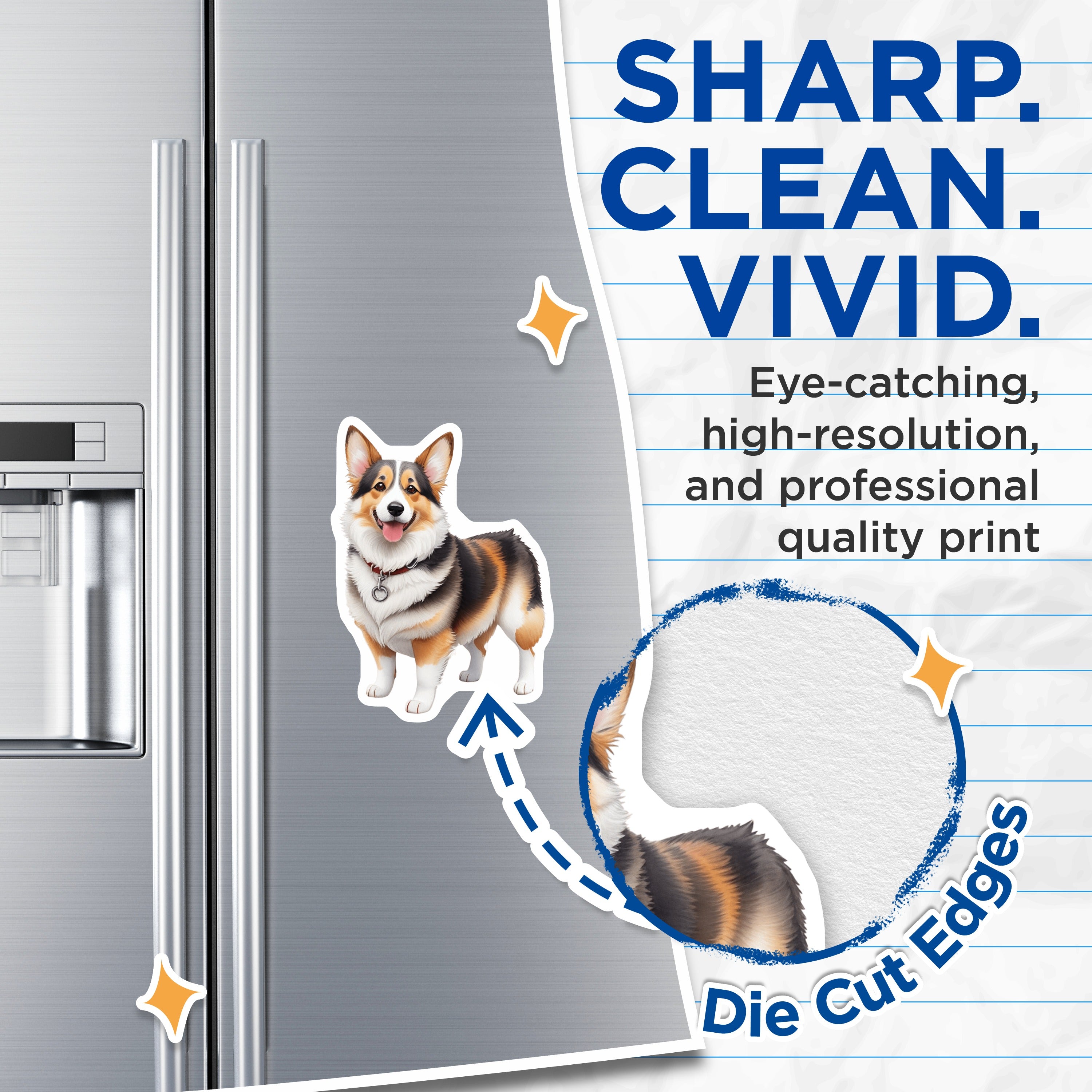 (2 Pack) Happy Corgi Dog Magnets - Pet Lover Fridge Decor - Pembroke Welsh Corgi - Dog Mom Dad Kitchen Accessory - Cute Puppy Magnet - 5" - Durable Magnet - Made in USA - MAG37439