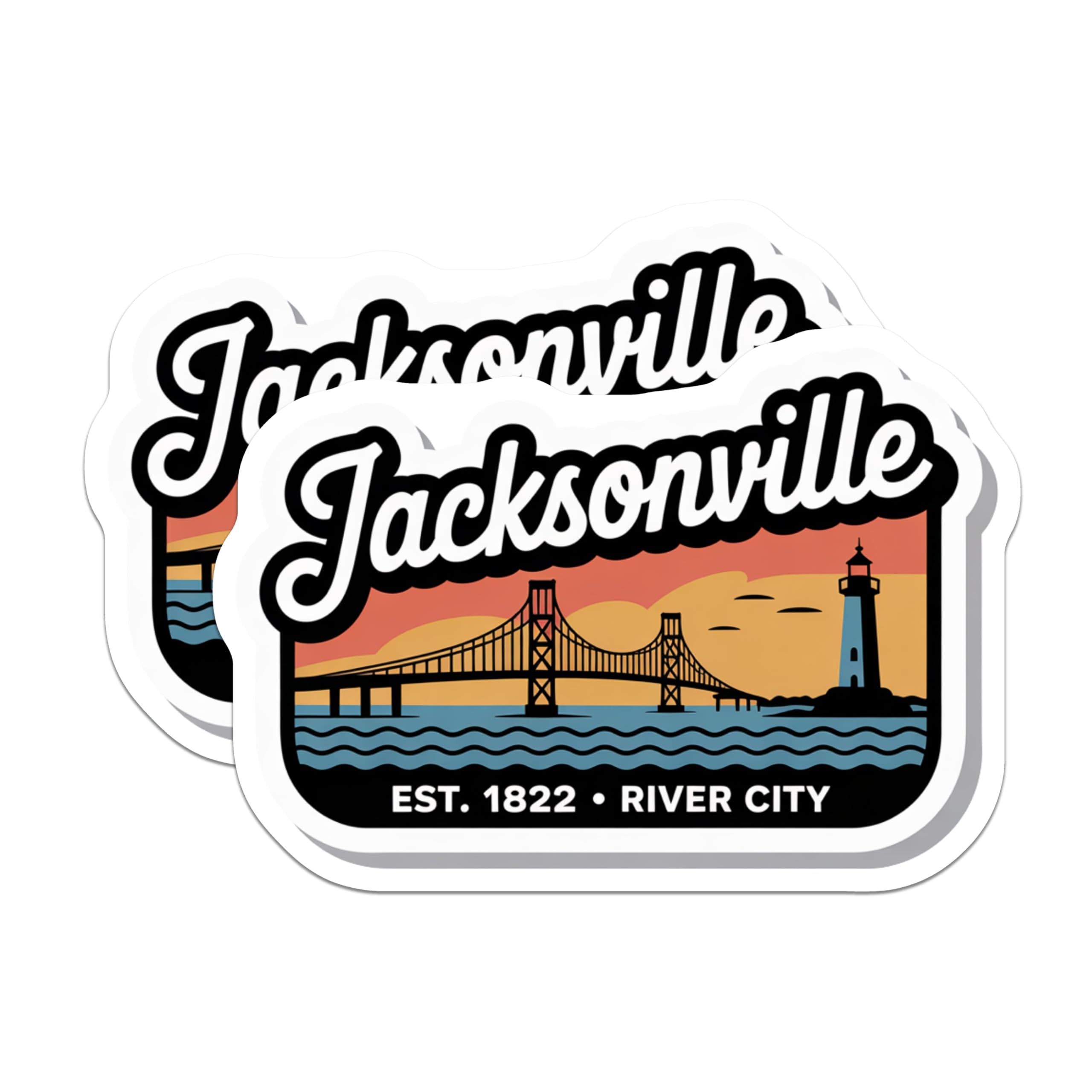(2 Pack) Jacksonville Florida Magnets - River City Travel Souvenir - Iconic Bridge Lighthouse Art - 5 Inches On Longest Side - Thick Durable Magnet - Made in USA - MAG19321