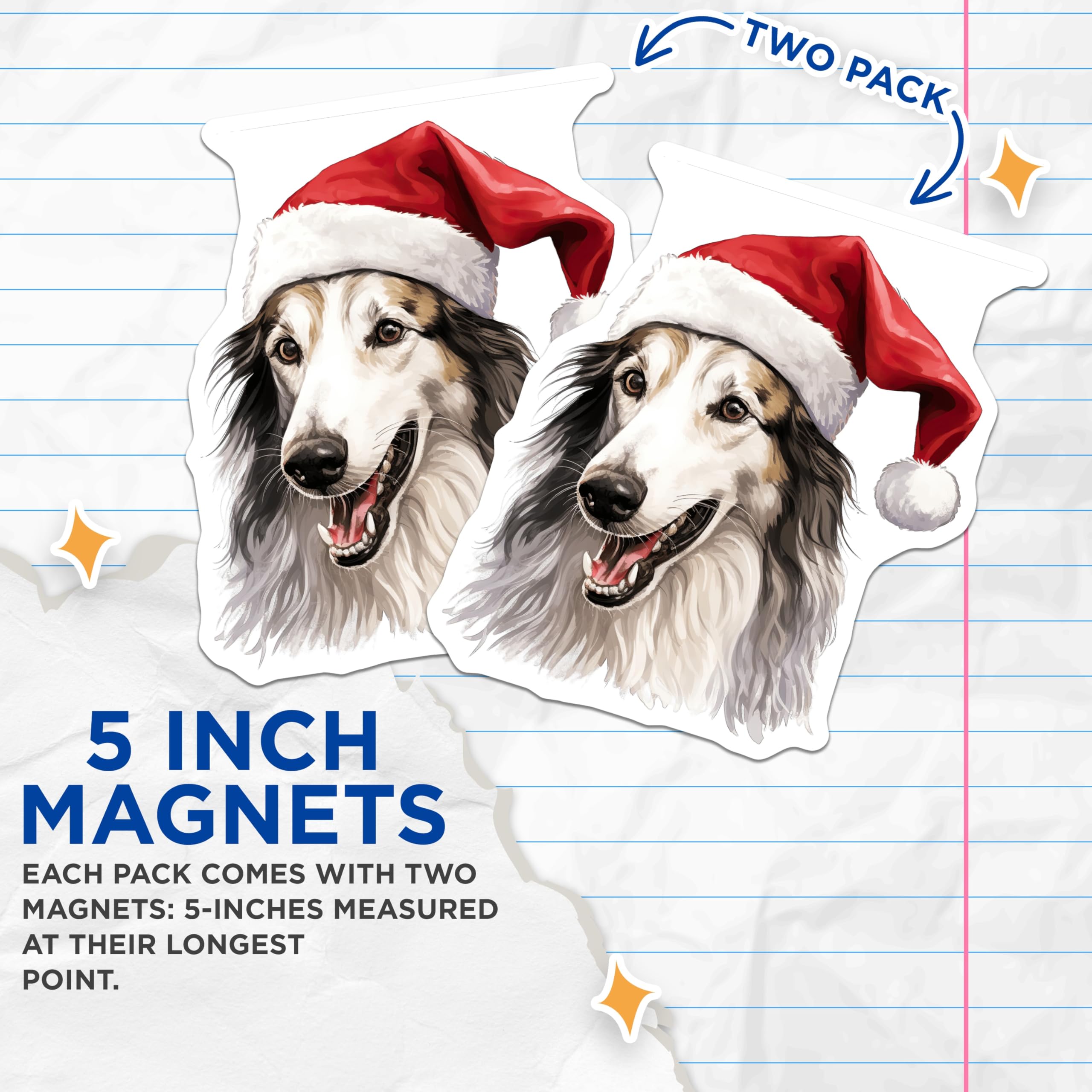 (2 Pack) Christmas Dog Magnets - Santa Hat Canine - Festive Refrigerator Decor - 5 Inches On Longest Side - Thick Durable Magnet - Made in USA - MAG23416