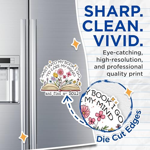 (2 Pack) Book and Mind Magnets - Reading Inspirational Magnets - Literary Flower Magnets- 5" On Longest Side - for Fridges, Toolboxes, Cars - Made in USA - MAG2917