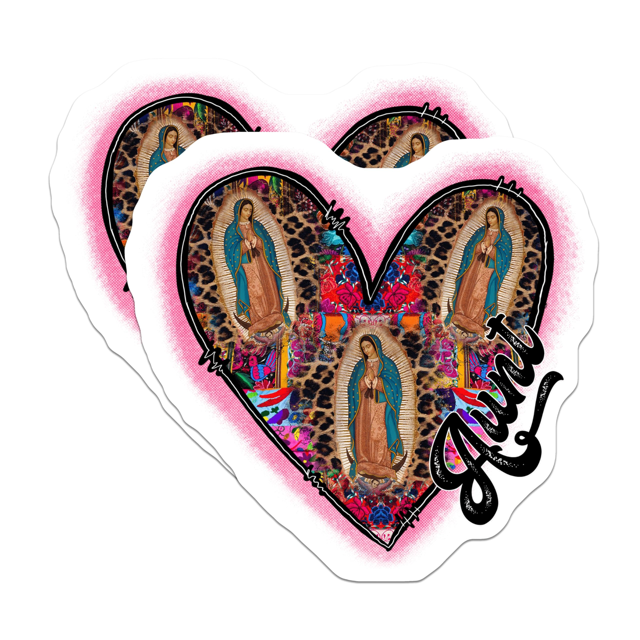 (2 Pack) Our Lady of Guadalupe Magnets - Virgen De Guadalupe Art - Leopard Print Religious Heart - Catholic Kitchen Decor - 5 Inches On Longest Side - Thick Durable Magnet - Made in USA - MAG29931