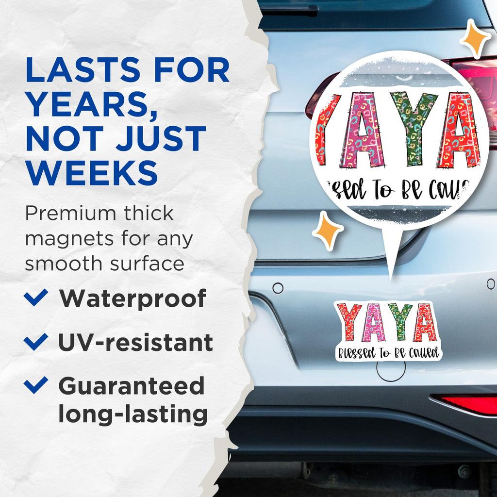 (2 Pack) Yaya Magnets - Blessed to Be Called - Colorful Leopard Print Refrigerator Magnets - 5" On Longest Side - Premium Magnet - for Cars, Refrigerators, Toolboxes, Lockers - Made in USA - MAG15441