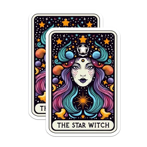 (2 Pack) The Star Witch Stickers - Tarot Card Stickers - Mystical Witch Stickers - 5" On Longest Side - Sticks to Smooth Flat Surfaces - Made in USA - BMCS5504