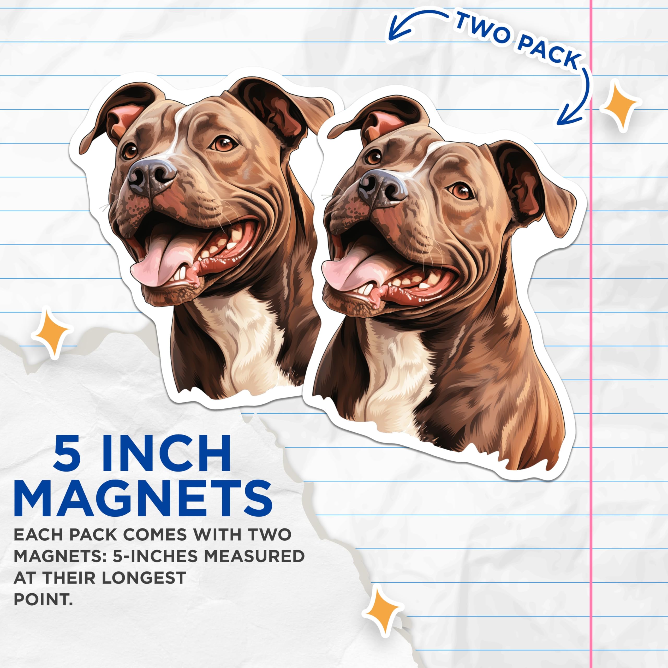 (2 Pack) Pitbull Magnets - Happy American Pit Bull Terrier Art - Dog Lover Fridge Accessory - Loyal Canine Companion Decor - 5 Inches On Longest Side - Thick Durable Magnet - Made in USA - MAG24354