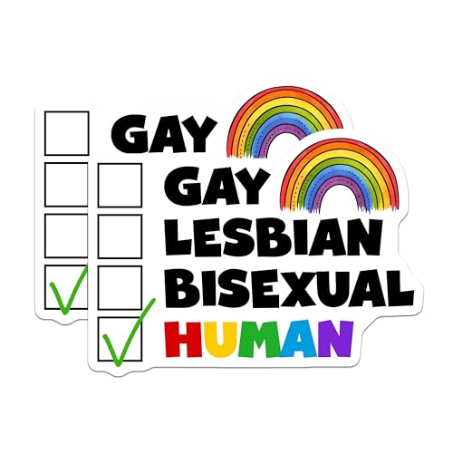 (2 Pack) Human Rights Stickers - LGBTQ+ Pride - Equality Love Inclusion Rainbow for Water Bottle - Laptop - Car - 5" On Longest Side - Sticks to Smooth Flat Surfaces - Made in USA - BMCS8281