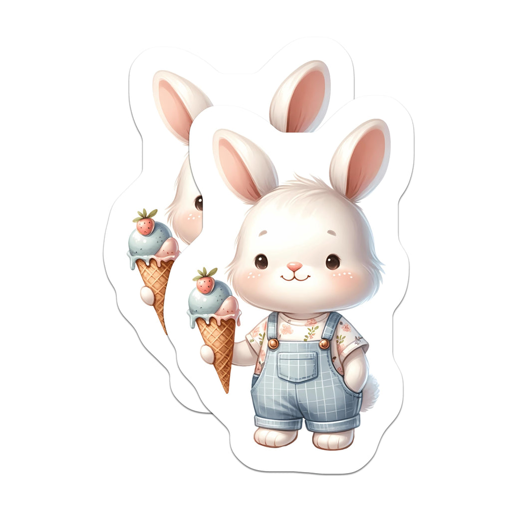 (2 Pack) Adorable Bunny Magnets - Sweet Ice Cream Rabbit Decor - Kawaii Kitchen Refrigerator Locker Appliance Accessory - 5 Inches On Longest Side - Thick Durable Magnet - Made in USA - MAG20784