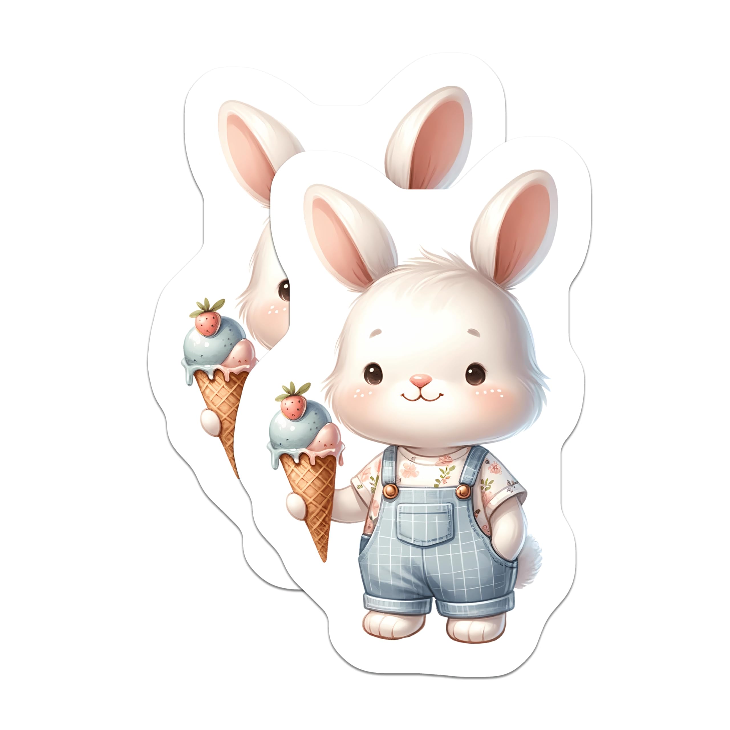(2 Pack) Adorable Bunny Magnets - Sweet Ice Cream Rabbit Decor - Kawaii Kitchen Refrigerator Locker Appliance Accessory - 5 Inches On Longest Side - Thick Durable Magnet - Made in USA - MAG20784