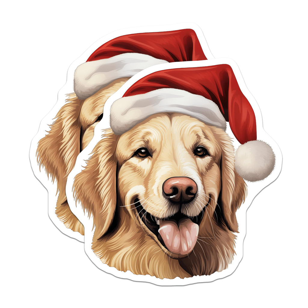 (2 Pack) Christmas Golden Retriever Magnets - Santa Hat Dog - Festive Holiday Pet Decor for Dog Parents - 5 Inches On Longest Side - Thick Durable Magnet - Made in USA - MAG27730