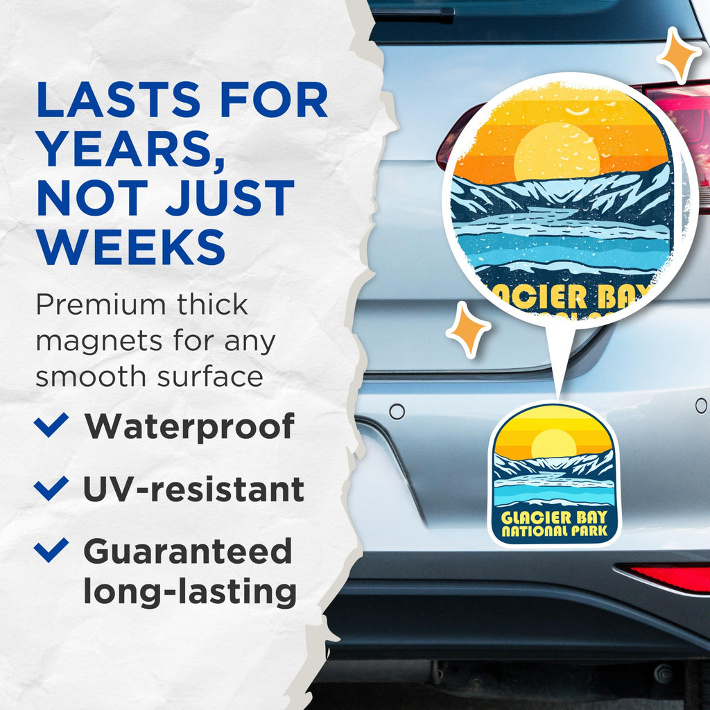 (2 Pack) Glacier Bay National Park Magnets - Alaska Travel Souvenir - Refrigerator Magnet - 5" On Longest Side - Premium Magnet - for Cars, Refrigerators, Toolboxes, Lockers - Made in USA - MAG18349