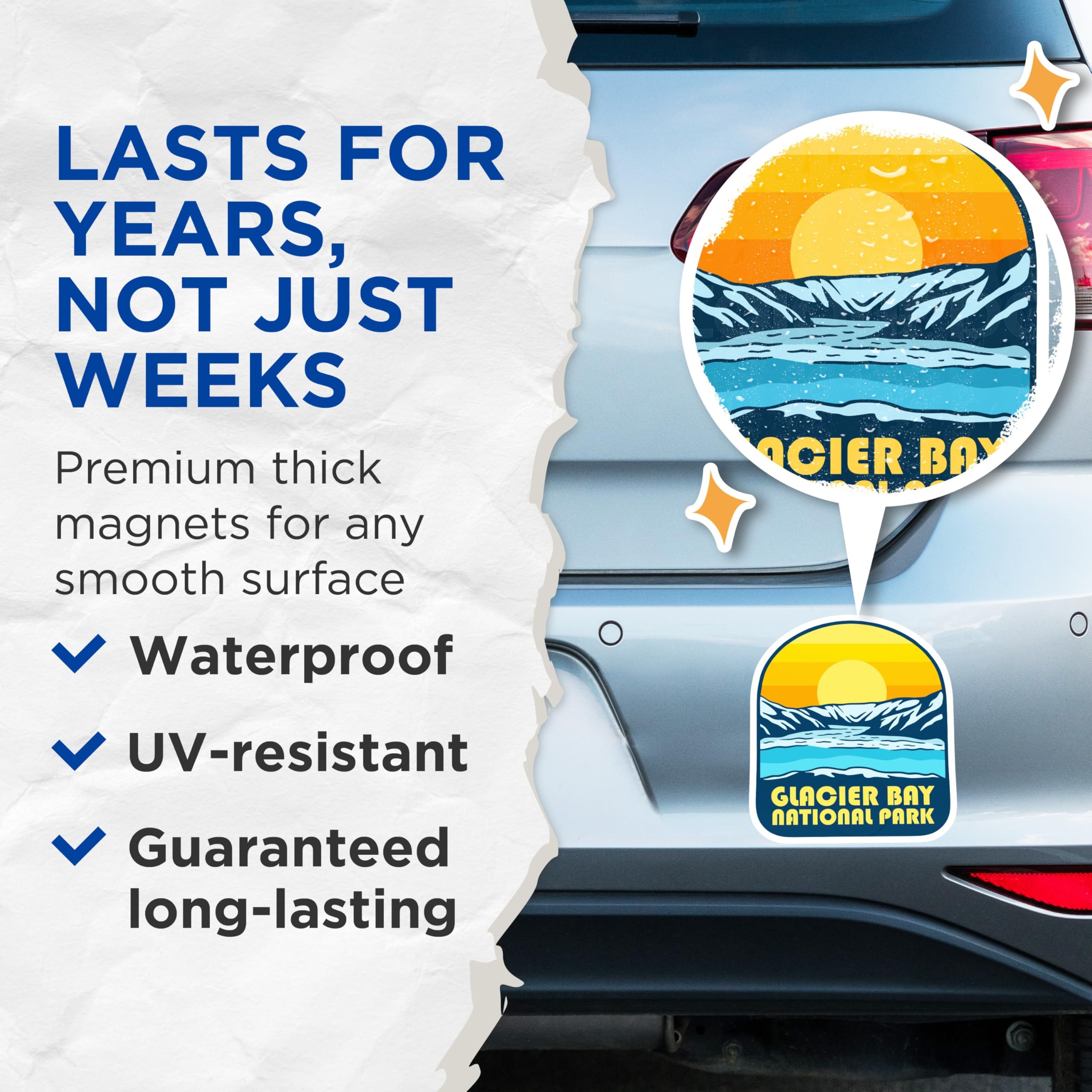 (2 Pack) Glacier Bay National Park Magnets - Alaska Travel Souvenir - Refrigerator Magnet - 5" On Longest Side - Premium Magnet - for Cars, Refrigerators, Toolboxes, Lockers - Made in USA - MAG18349