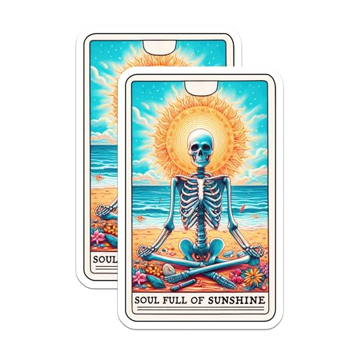 (2 Pack) Soul Full of Sunshine Stickers - Meditation Beach Skeleton Stickers - Sun Skeleton Meditation Decal - 5" On Longest Side - Sticks to Smooth Flat Surfaces - Made in USA - BMCS5316