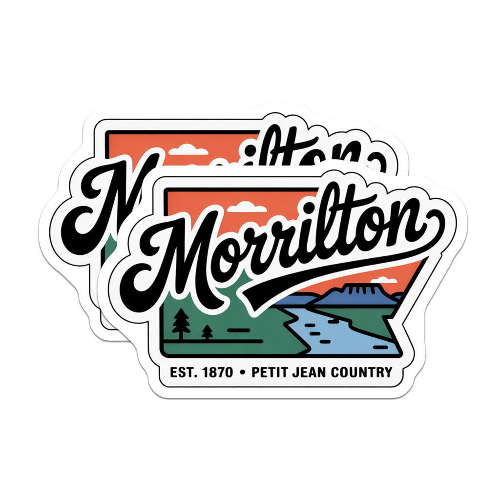 (2 Pack) Morrilton Stickers - Petit Jean Country - Arkansas Travel Stickers - 5" On Longest Side - Sticks to Smooth Flat Surfaces - Made in USA - BMCS17390
