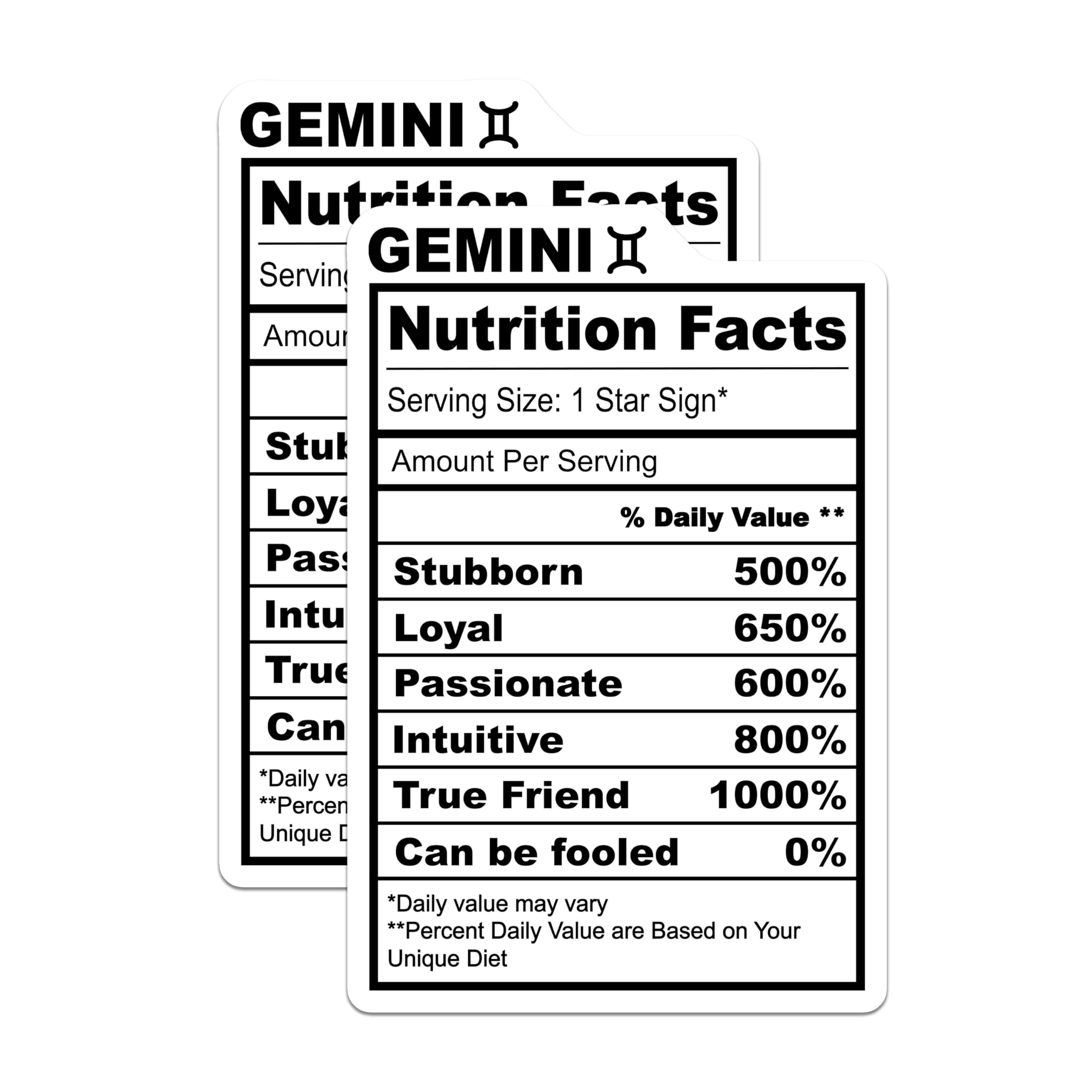 (2 Pack) Gemini Nutrition Facts Magnets - Zodiac Star Sign - Astrology Chart Magnets - 5" On Longest Side - Premium Magnet - for Cars, Refrigerators, Toolboxes, Lockers - Made in USA - MAG15574