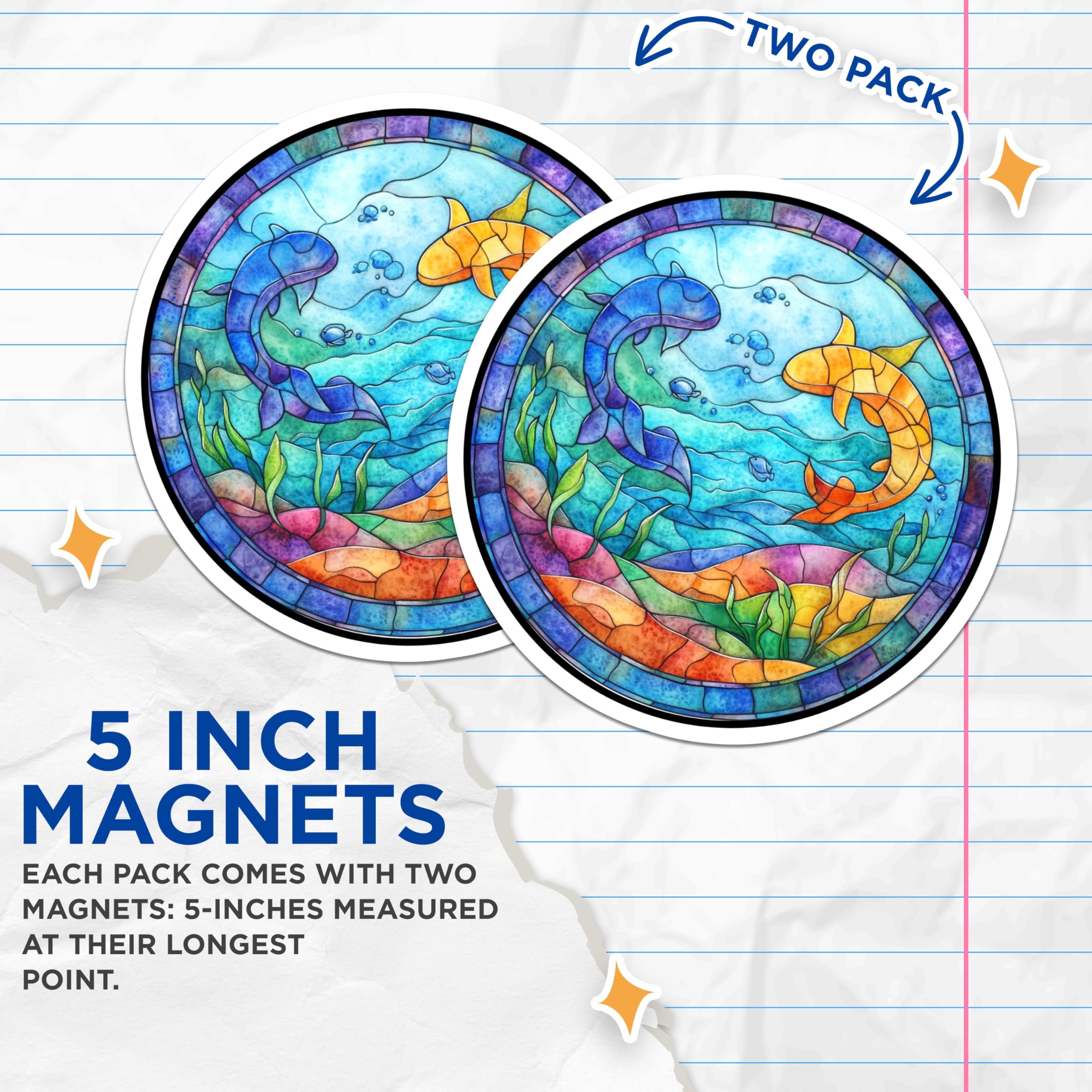 (2 Pack) Pisces Fish Magnets - Stained Glass Ocean Art - Zodiac Sign Decor Fridge - 5 Inches On Longest Side - Thick Durable Magnet - Made in USA - MAG28854