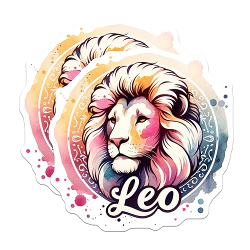 (2 Pack) Zodiac Leo Stickers - Astrology Art - Horoscope Design - 5" On Longest Side - Sticks to Smooth Flat Surfaces - Made in USA - BMCS7079