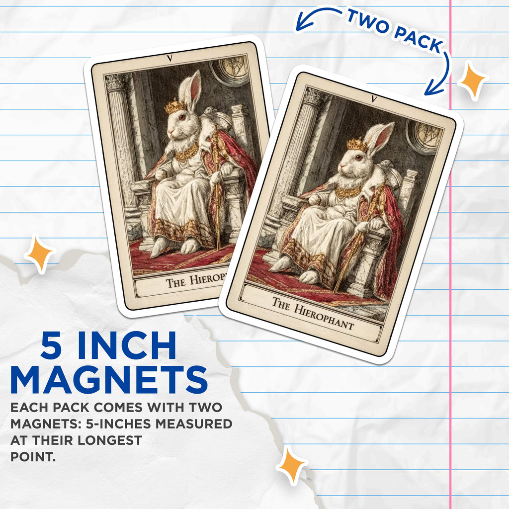 (2 Pack) Hierophant Tarot Magnets - White Rabbit King Card - Occult Whimsical Decor - Dark Academia Item - 5 Inches On Longest Side - Thick Durable Magnet - Made in USA - MAG36428