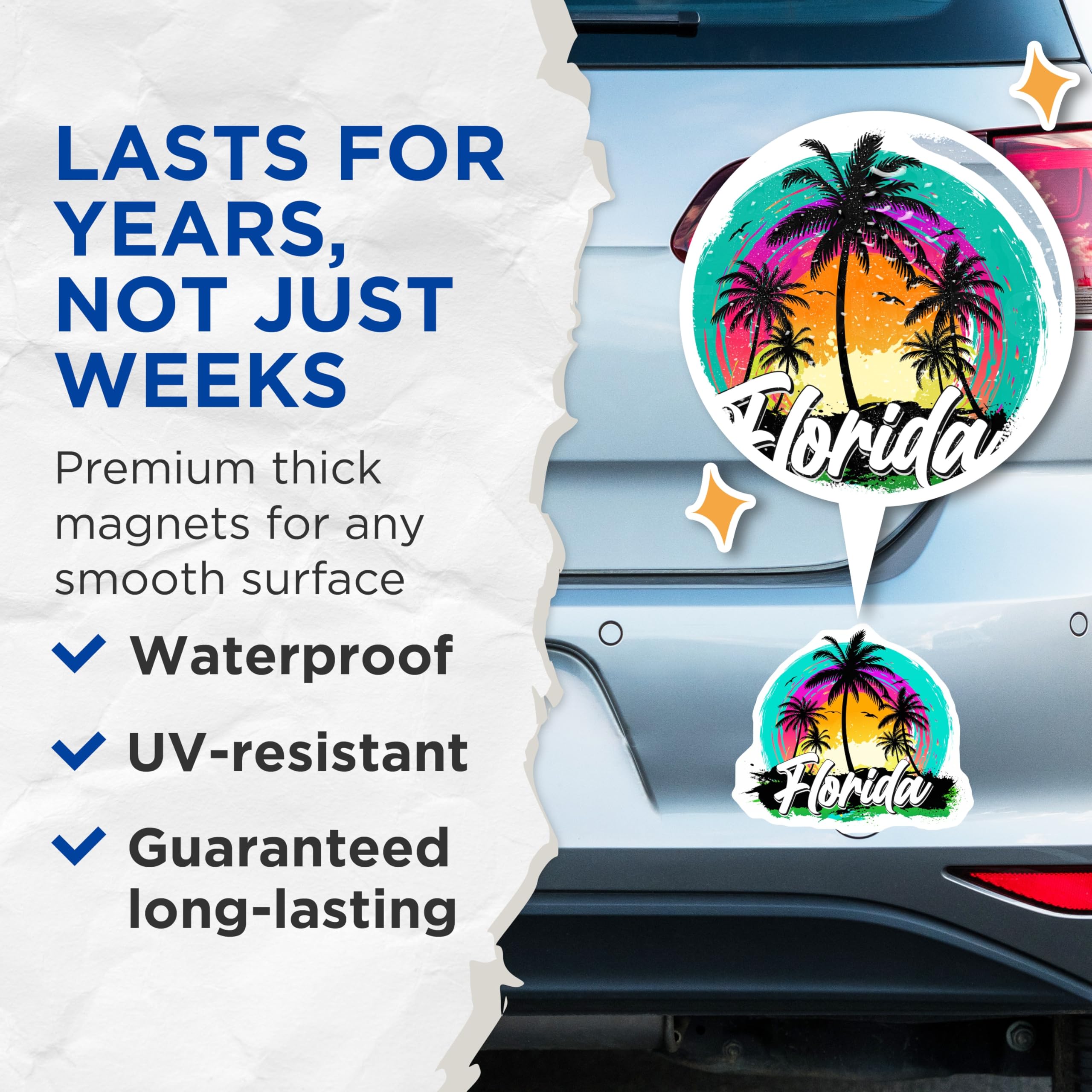 (2 Pack) Florida Magnets - Palm Tree Decor - State Pride Souvenir - 5" On Longest Side - Premium Magnet - for Cars, Refrigerators, Toolboxes, Lockers - Made in USA - MAG18003