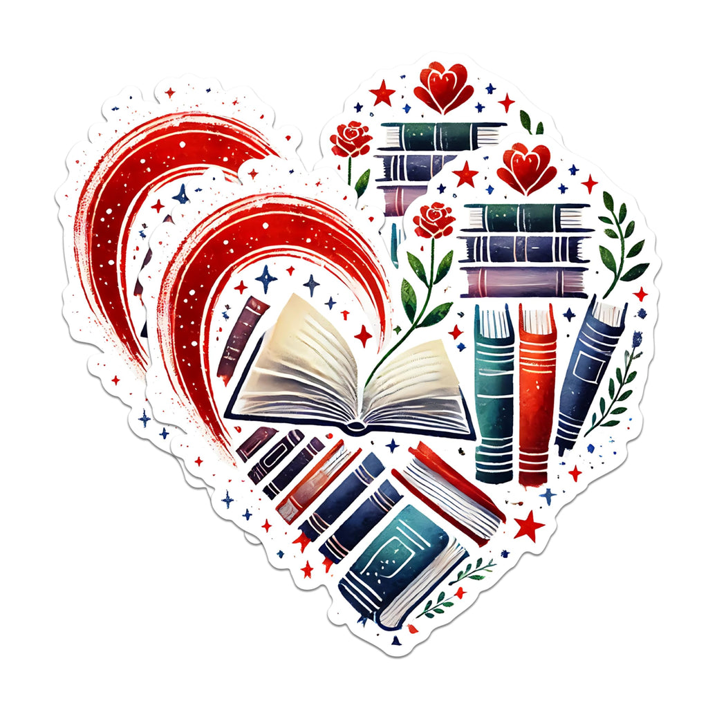 (2 Pack) Heart Shaped Book Lover Magnets - Literary Theme Magnets - Bookworm Decor Magnets- 5" On Longest Side - for Fridges, Toolboxes, Cars - Made in USA - MAG2763