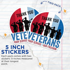 (2 Pack) Thank You Veterans Stickers - Military Appreciation Stickers - Your Service Our Freedom Decals - 5" On Longest Side - Sticks to Smooth Flat Surfaces - Made in USA - BMCS5798