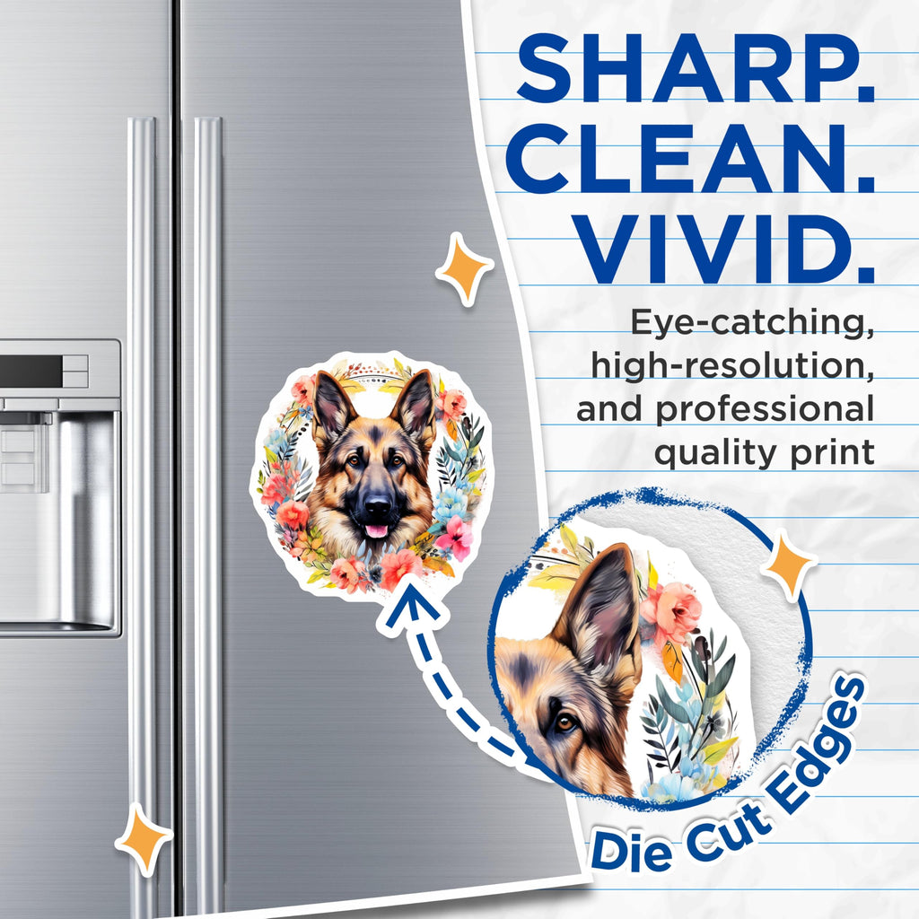(2 Pack) German Shepherd Magnets - Floral Dog Art - Pet Parent Accessories - 5 Inches On Longest Side - Thick Durable Magnet - Made in USA - MAG26894