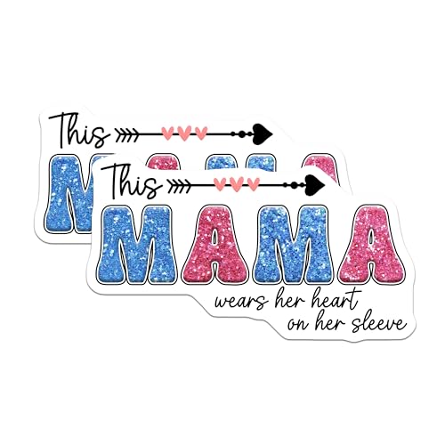 (2 Pack) Mama Heart Sleeve Stickers - Motherhood Quote - Love Mom - 5" On Longest Side - Sticks to Smooth Flat Surfaces - Made in USA - BMCS8181