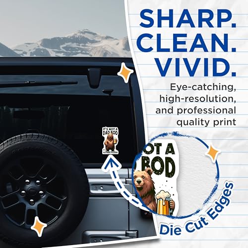 (2 Pack) Funny Dad BOD Bear Stickers - Father's Day Decal - Dad Joke - 5" On Longest Side - Sticks to Smooth Flat Surfaces - Made in USA - BMCS7480