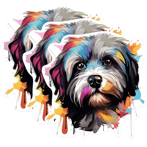 (3 Pack) Havapoo Dog Decals - Colorful Puppy Design - Laptop Decal - 3 Inches On Longest Side - Easy Peel & Apply - Made in USA - 3MCS0768