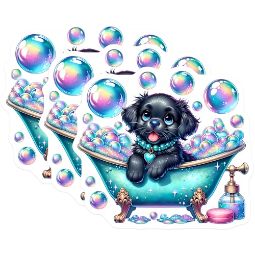 (3 Pack) Puppy Bath Decals - Cute Dog Decal - Bubble Bath Stickers - 3 Inches On Longest Side - Easy Peel & Apply - Made in USA - 3MCS8188