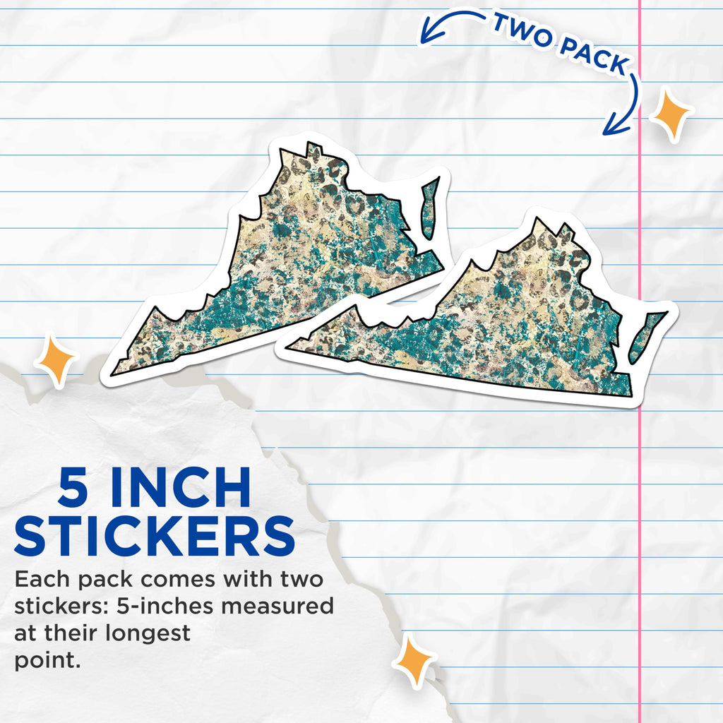(2 Pack) Virginia State Stickers - Distressed Texture Stickers - Travel Souvenir Stickers - 5" On Longest Side - Sticks to Smooth Flat Surfaces - Made in USA - BMCS17902