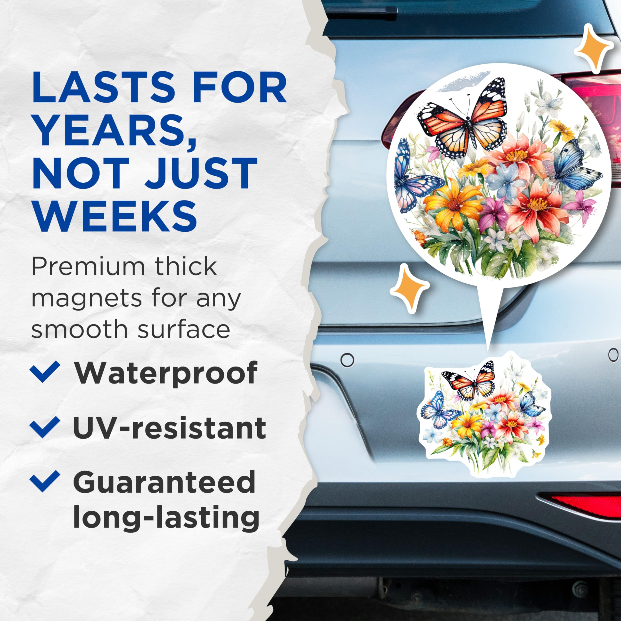 (2 Pack) Butterfly Floral Magnets - Botanical Home Decor - Spring Flower Bouquet Art - 5" On Longest Side - Premium Magnet - for Cars, Refrigerators, Toolboxes, Lockers - Made in USA - MAG14466