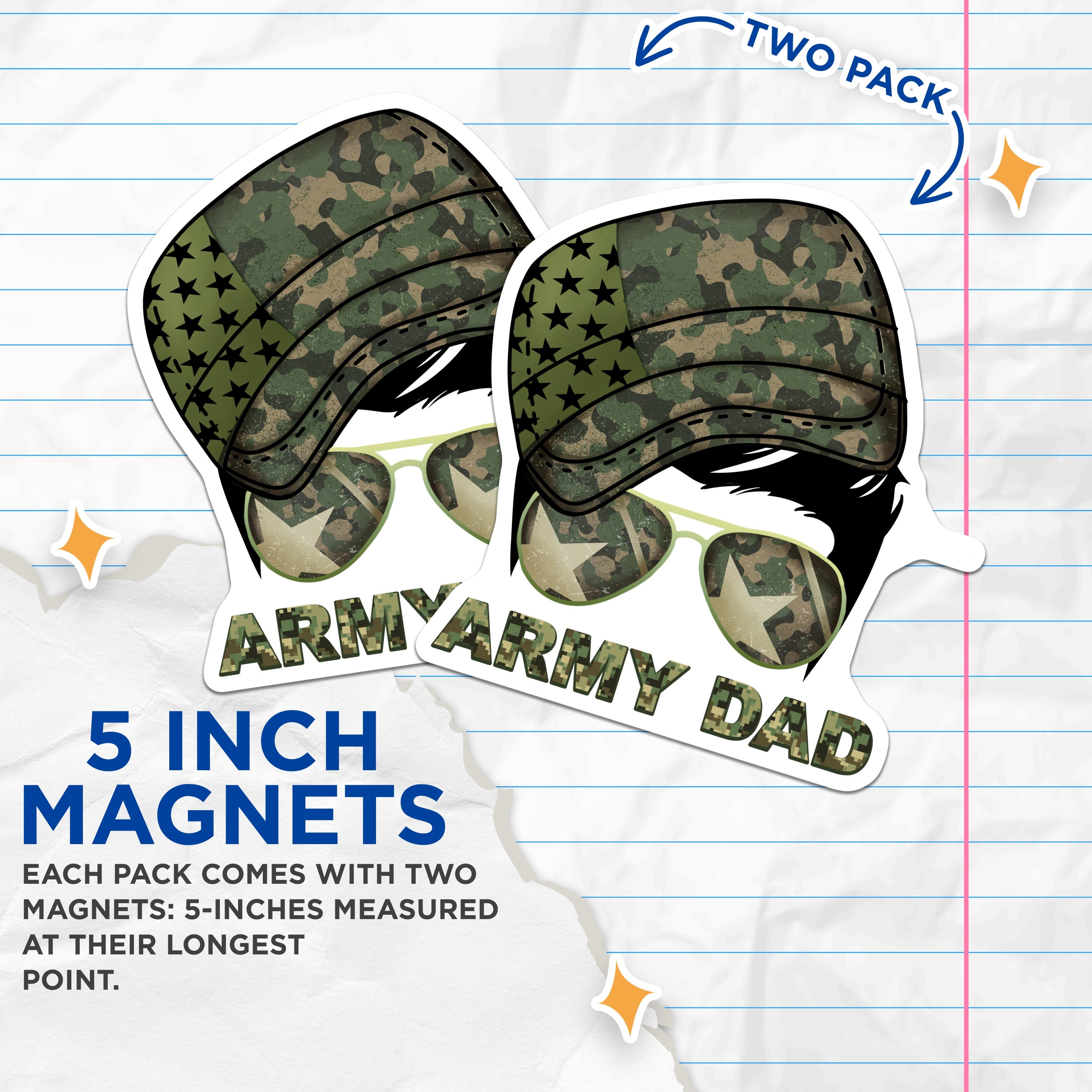 (2 Pack) Army Dad Magnets - Military Appreciation - Patriotic Refrigerator Decor - 5 Inches On Longest Side - Thick Durable Magnet - Made in USA - MAG36996