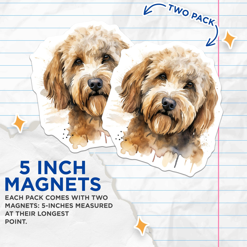 (2 Pack) Goldendoodle Watercolor Magnets - Dog Lover Art - Pet Owner Decor - 5 Inches On Longest Side - Thick Durable Magnet - Made in USA - MAG28768