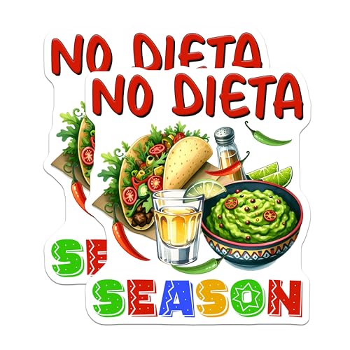 (2 Pack) Funny No Dieta Season Stickers - Taco Lover - Mexican Food Fun - 5" On Longest Side - Sticks to Smooth Flat Surfaces - Made in USA - BMCS8221