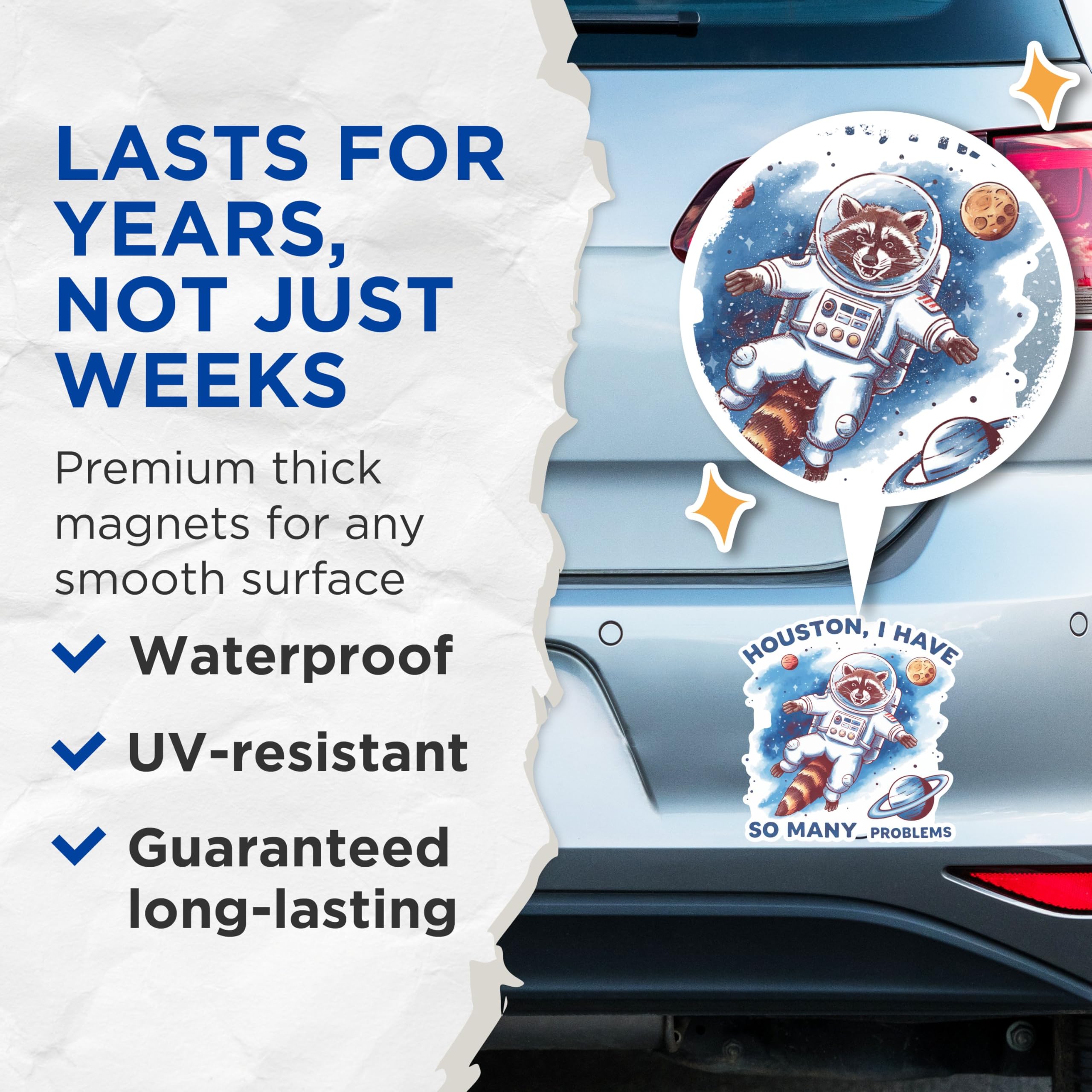 (2 Pack) Funny Raccoon Astronaut Magnets - Space Exploration Magnets - Humorous Quote Refrigerator Magnets- 5" On Longest Side - for Fridges, Toolboxes, Cars - Made in USA - MAG2960