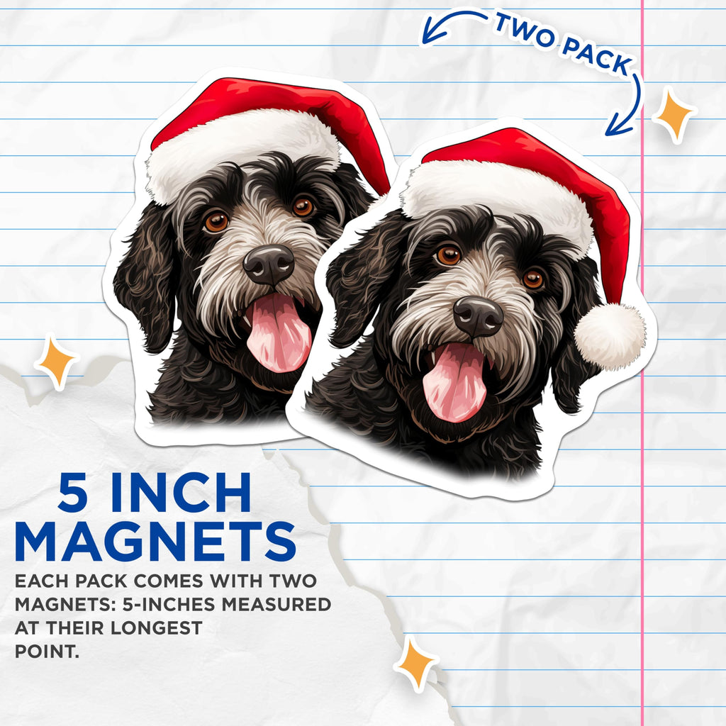 (2 Pack) Dog with Santa Hat Magnets - Christmas Pet Decor - Holiday Animal Lover Fridge Magnets - 5 Inches On Longest Side - Thick Durable Magnet - Made in USA - MAG29826